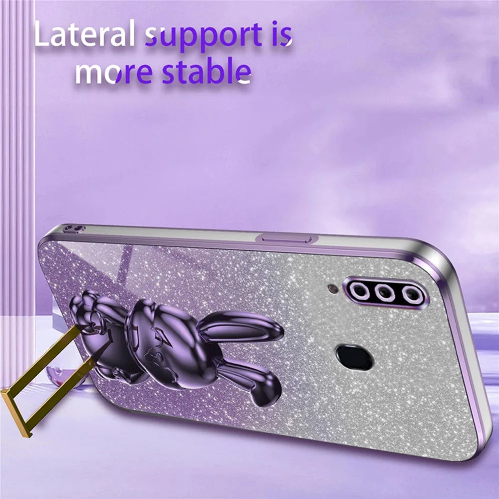 For Samsung Galaxy A20s Smartphone Case Hands-free Kickstand Cartoon Rabbit Back Cover - Purple - 4