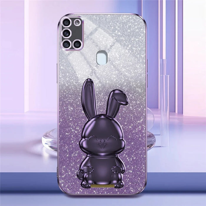 Phone Cover for Samsung Galaxy A21s , Lovely Rabbit Pull-out Kickstand Back Shell - Purple - 2
