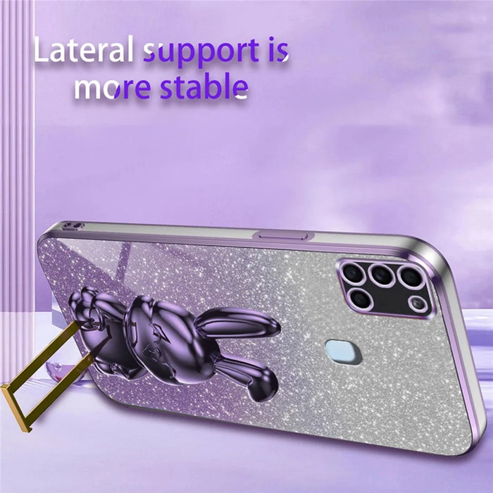 Phone Cover for Samsung Galaxy A21s , Lovely Rabbit Pull-out Kickstand Back Shell - Purple - 4