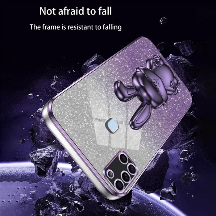 Phone Cover for Samsung Galaxy A21s , Lovely Rabbit Pull-out Kickstand Back Shell - Purple - 5
