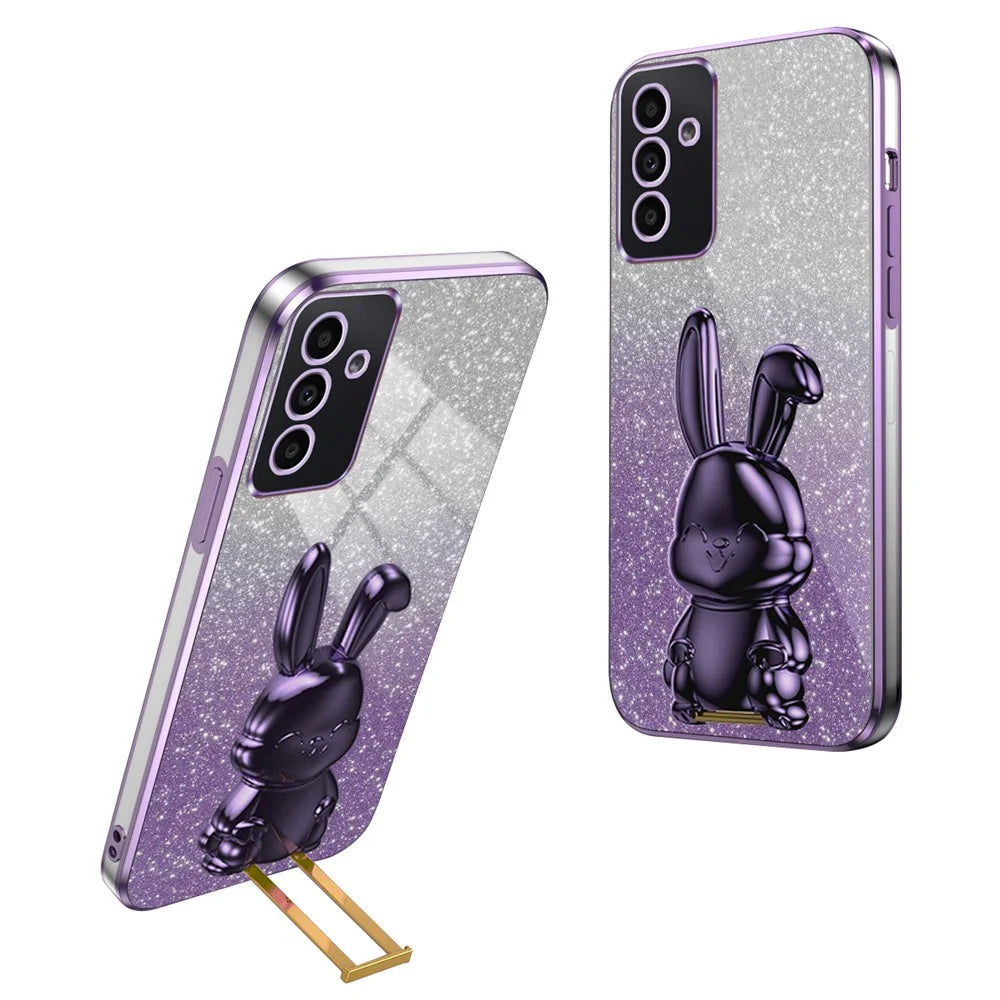 Phone Cover for Samsung Galaxy A35 5G , Lovely Rabbit Kickstand Glitter Back Shell - Purple - 1