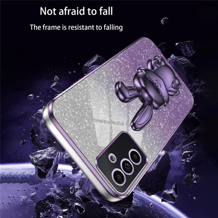 Phone Cover for Samsung Galaxy A35 5G , Lovely Rabbit Kickstand Glitter Back Shell - Purple - 5