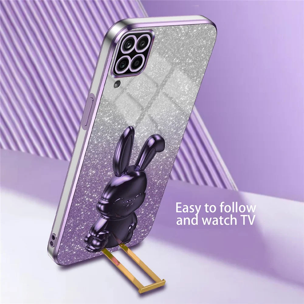 For Samsung Galaxy A22 4G (EU Version) Phone Case Lovely Rabbit Pull-out Kickstand Anti-scratch Cover - Purple - 3
