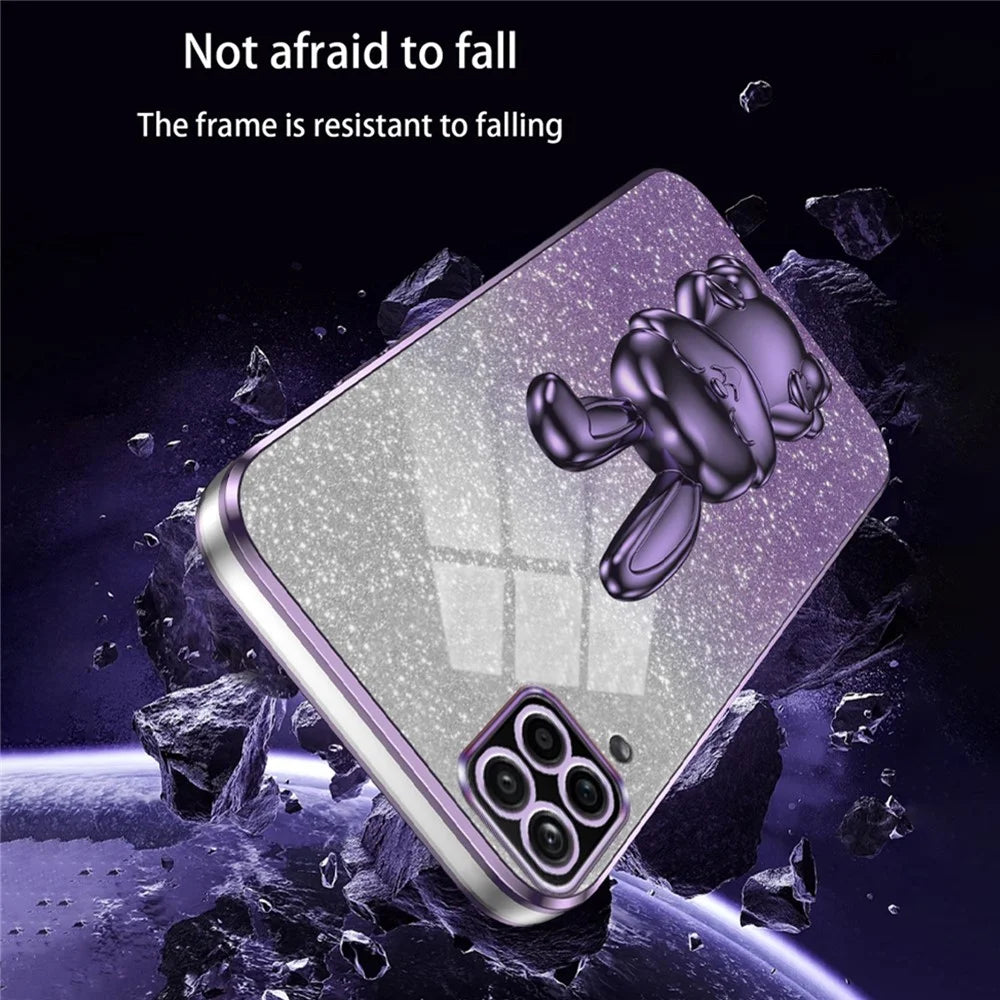 For Samsung Galaxy A22 4G (EU Version) Phone Case Lovely Rabbit Pull-out Kickstand Anti-scratch Cover - Purple - 5