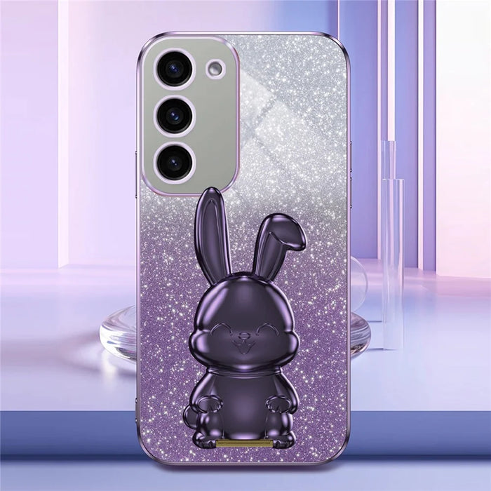 For Samsung Galaxy S23+ Case Cute Rabbit Drop-proof Glitter Phone Cover with Pull-out Kickstand - Purple - 2