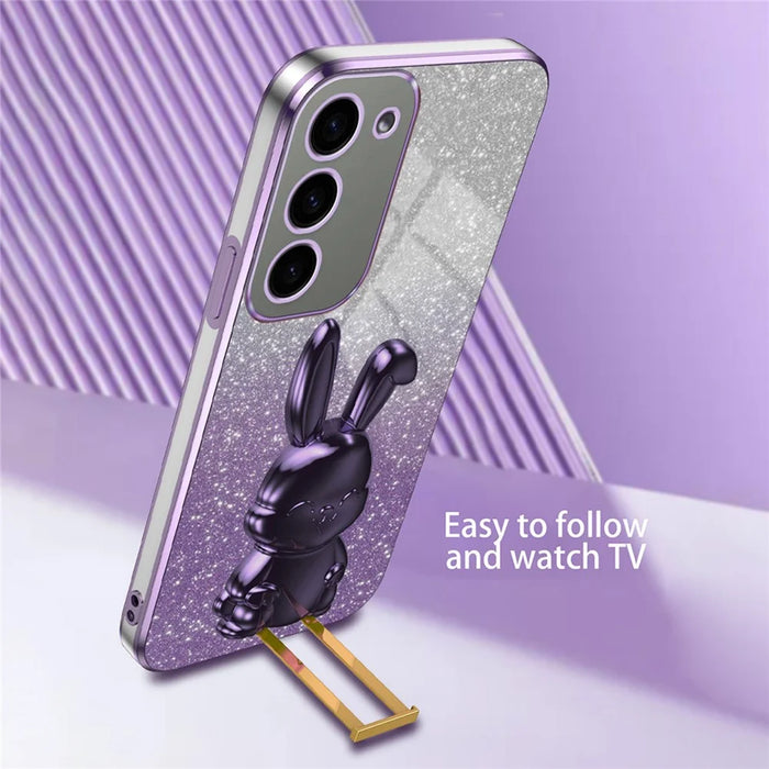 For Samsung Galaxy S23+ Case Cute Rabbit Drop-proof Glitter Phone Cover with Pull-out Kickstand - Purple - 3