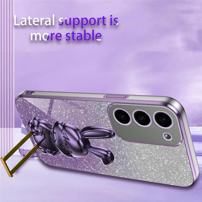 For Samsung Galaxy S23+ Case Cute Rabbit Drop-proof Glitter Phone Cover with Pull-out Kickstand - Purple - 4