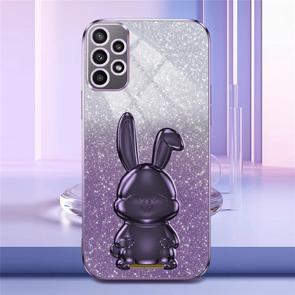 For Samsung Galaxy A72 4G / A72 5G Cell Phone Case Stylish Cartoon Rabbit Pull-out Kickstand Cover - Purple - 2