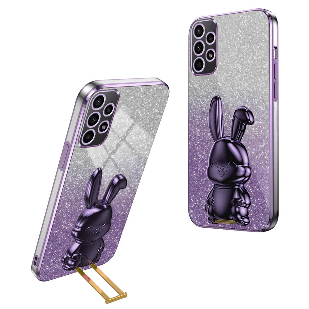 For Samsung Galaxy A73 5G Case Cartoon Rabbit Hidden Pull-out Kickstand Phone Cover - Purple - 1