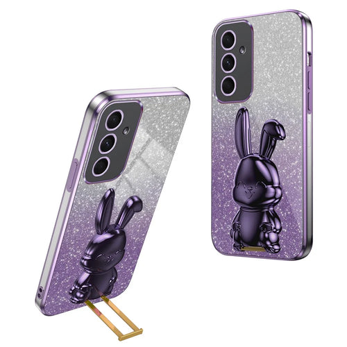 For Samsung Galaxy A55 5G Case Hidden Pull-out Kickstand Cartoon Rabbit Anti-fall Phone Cover - Purple - 1