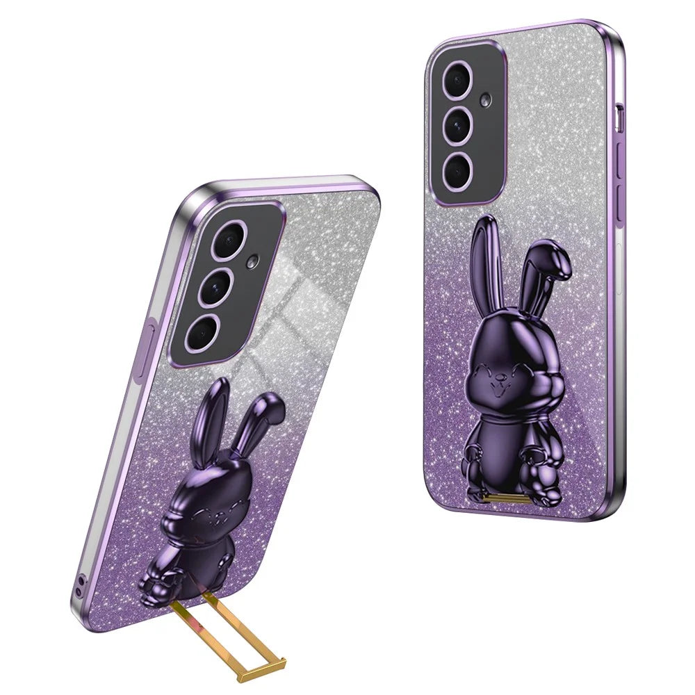 For Samsung Galaxy A55 5G Case Hidden Pull-out Kickstand Cartoon Rabbit Anti-fall Phone Cover - Purple - 1
