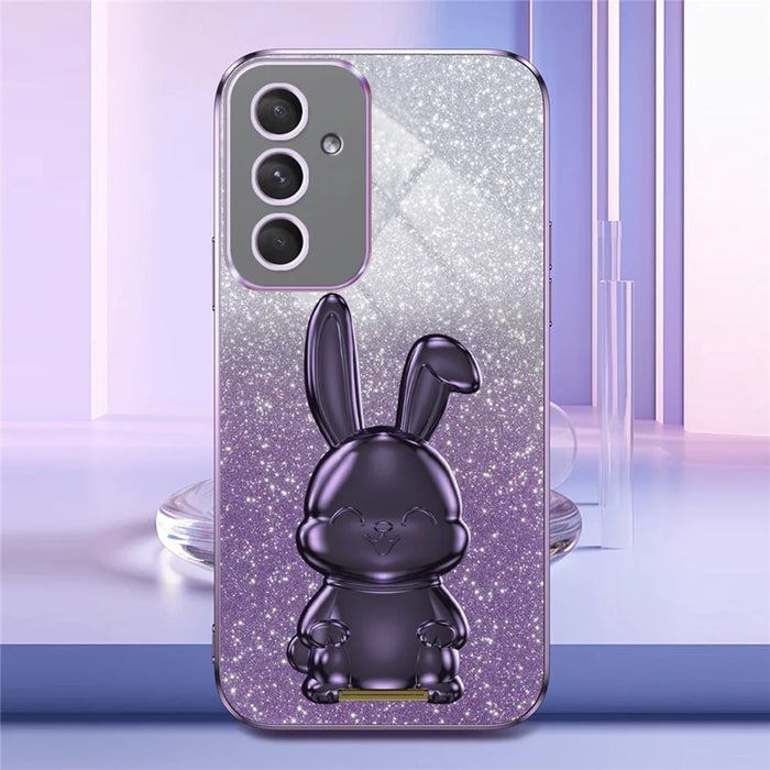 For Samsung Galaxy A55 5G Case Hidden Pull-out Kickstand Cartoon Rabbit Anti-fall Phone Cover - Purple - 2