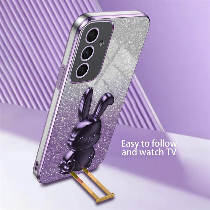 For Samsung Galaxy A55 5G Case Hidden Pull-out Kickstand Cartoon Rabbit Anti-fall Phone Cover - Purple - 3