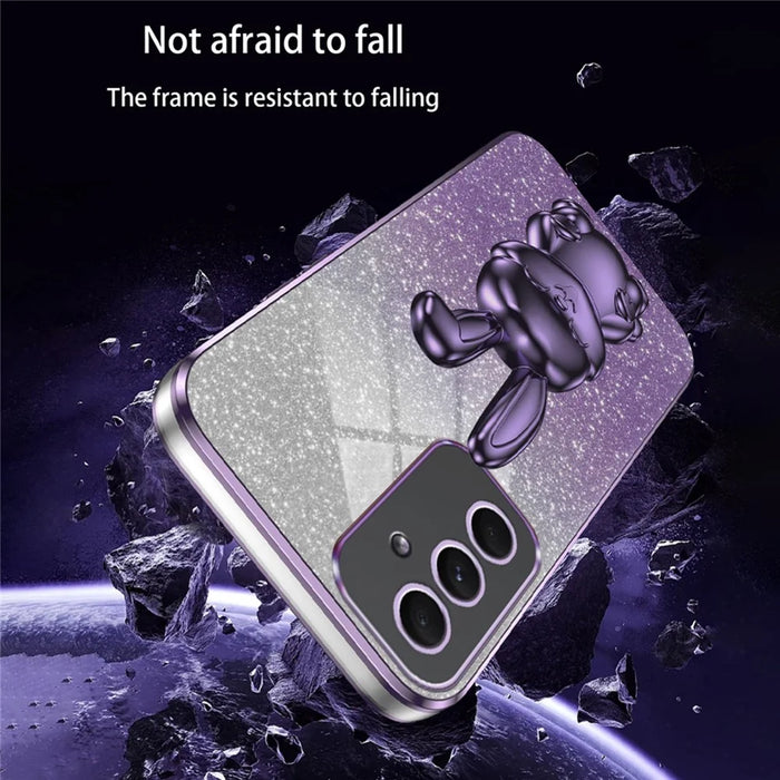 For Samsung Galaxy A55 5G Case Hidden Pull-out Kickstand Cartoon Rabbit Anti-fall Phone Cover - Purple - 5
