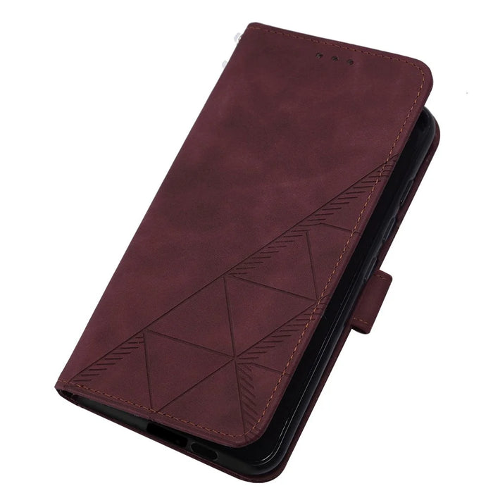 For Samsung Galaxy S24 Leather Case with Hand Strap Wallet Stand Phone Cover - Wine Red - 4