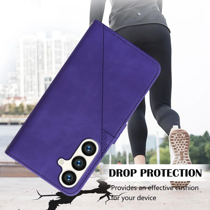 For Samsung Galaxy S24 Leather Case with Hand Strap Wallet Stand Phone Cover - Wine Red - 5