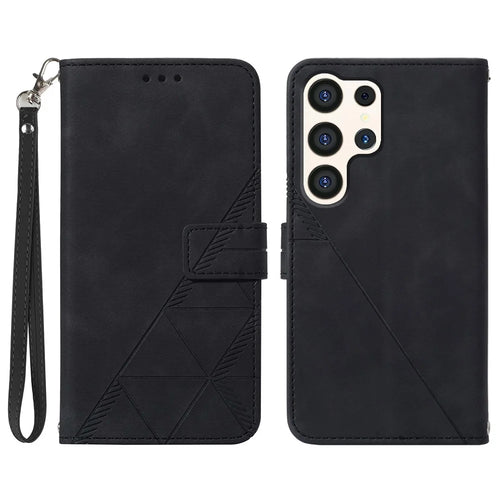 For Samsung Galaxy S24 Ultra Leather Case with Hand Strap Wallet Stand Phone Cover - Black - 1