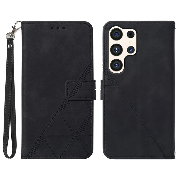 For Samsung Galaxy S24 Ultra Leather Case with Hand Strap Wallet Stand Phone Cover - Black - 1