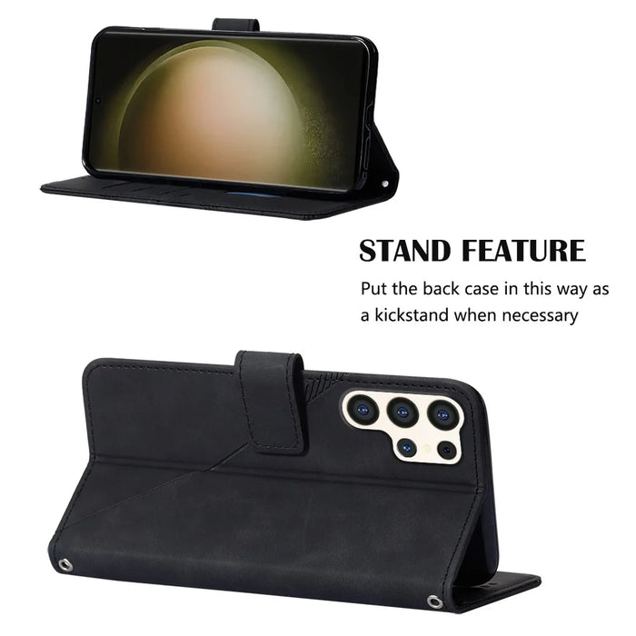 For Samsung Galaxy S24 Ultra Leather Case with Hand Strap Wallet Stand Phone Cover - Black - 3