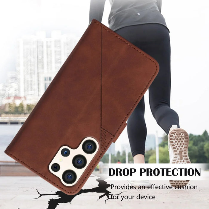 For Samsung Galaxy S24 Ultra Leather Case with Hand Strap Wallet Stand Phone Cover - Black - 6