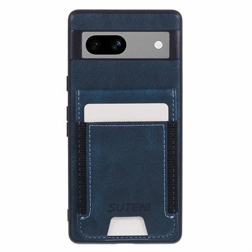 SUTENI H03 For Google Pixel 7a Anti-drop Cover Card Holder PU+TPU Kickstand Phone Case - Blue - 1