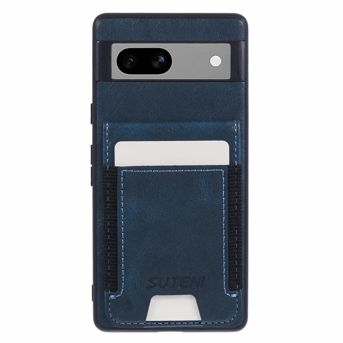 SUTENI H03 For Google Pixel 7a Anti-drop Cover Card Holder PU+TPU Kickstand Phone Case - Blue - 1