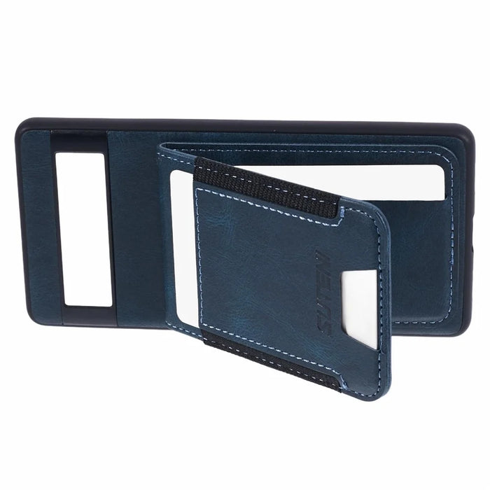 SUTENI H03 For Google Pixel 7a Anti-drop Cover Card Holder PU+TPU Kickstand Phone Case - Blue - 6