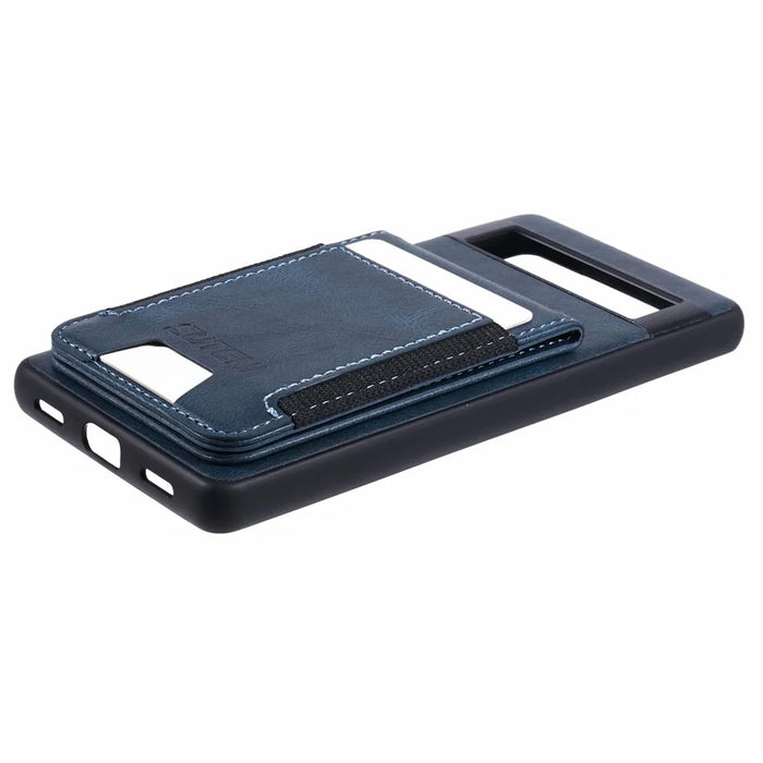 SUTENI H03 For Google Pixel 7a Anti-drop Cover Card Holder PU+TPU Kickstand Phone Case - Blue - 7