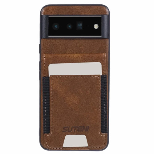 SUTENI H03 For Google Pixel 6 Pro 5G Phone Card Case Kickstand Leather+TPU Cover - Brown - 1