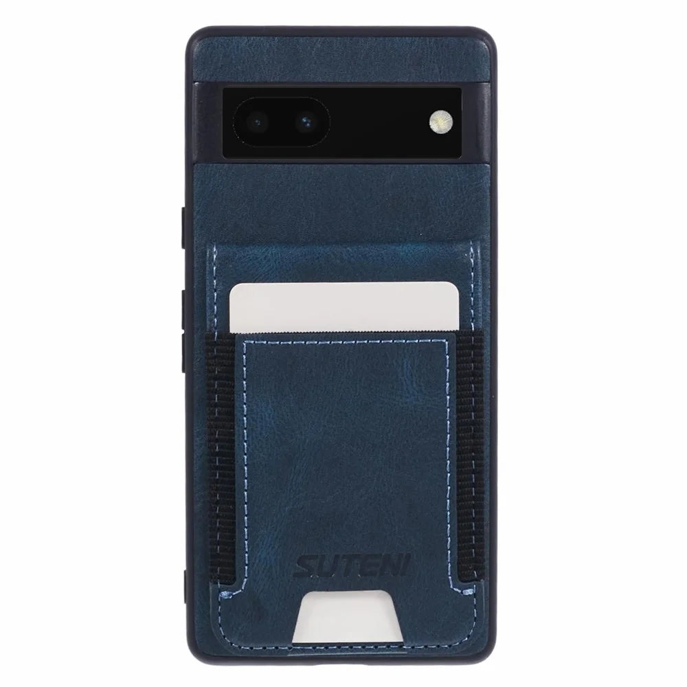 SUTENI H03 For Google Pixel 6a Case PU Leather Coated TPU Cover with Card Holder - Blue - 1