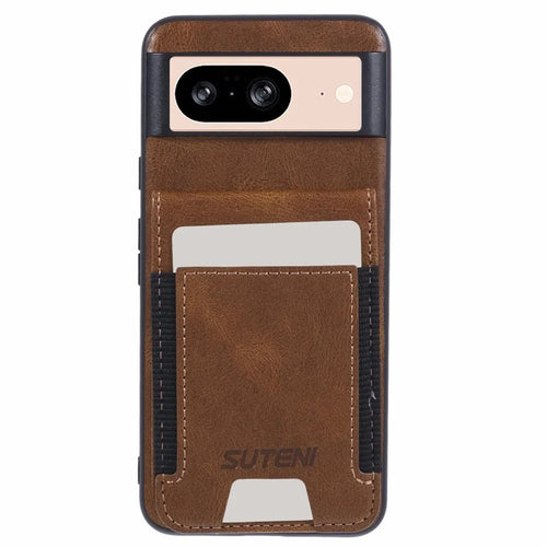 SUTENI H03 For Google Pixel 8 Case Waxy Texture Kickstand Phone Cover with Card Slots - Brown - 1