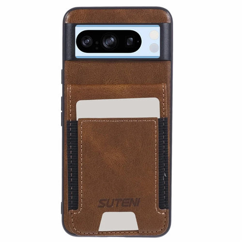 SUTENI H03 For Google Pixel 8 Pro Phone Case Kickstand Cover with Card Slots - Brown - 1