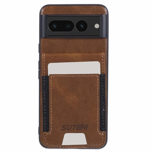 SUTENI H03 For Google Pixel 7 Pro 5G Case Leather+TPU Phone Cover with Card Holder - Brown - 1