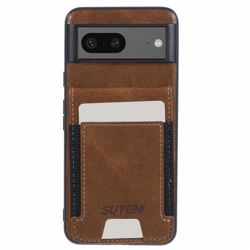 SUTENI H03 For Google Pixel 7 5G Case Card Holder Kickstand Leather Coated TPU Cover - Brown - 1