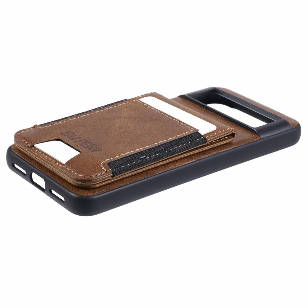 SUTENI H03 For Google Pixel 7 5G Case Card Holder Kickstand Leather Coated TPU Cover - Brown - 7