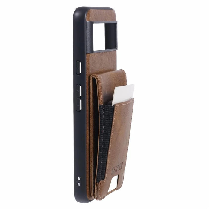 SUTENI H03 For Google Pixel 6 Case Kickstand Leather+TPU Case - Brown - 5