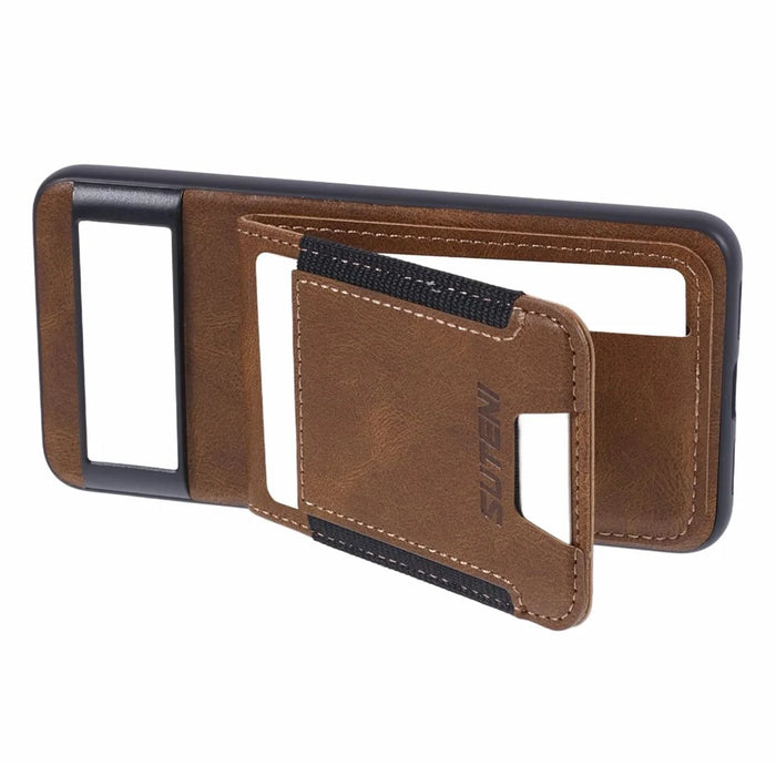 SUTENI H03 For Google Pixel 6 Case Kickstand Leather+TPU Case - Brown - 6
