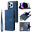 For iPhone 15 Pro Max Cell Phone Case Multiple Card Slots Drop-proof Cover with Zipper Wallet - Blue - 1