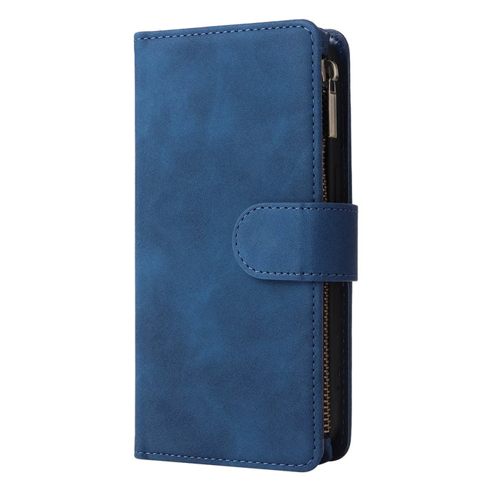 For iPhone 15 Pro Max Cell Phone Case Multiple Card Slots Drop-proof Cover with Zipper Wallet - Blue - 7