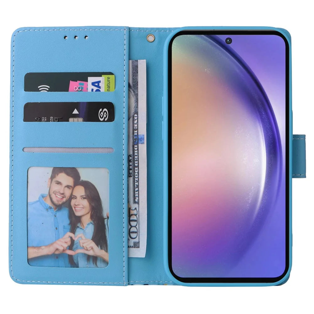For Samsung Galaxy A55 5G Case Lacquered Leather Flip Wallet Cover Marble Pattern - Blue - 2
