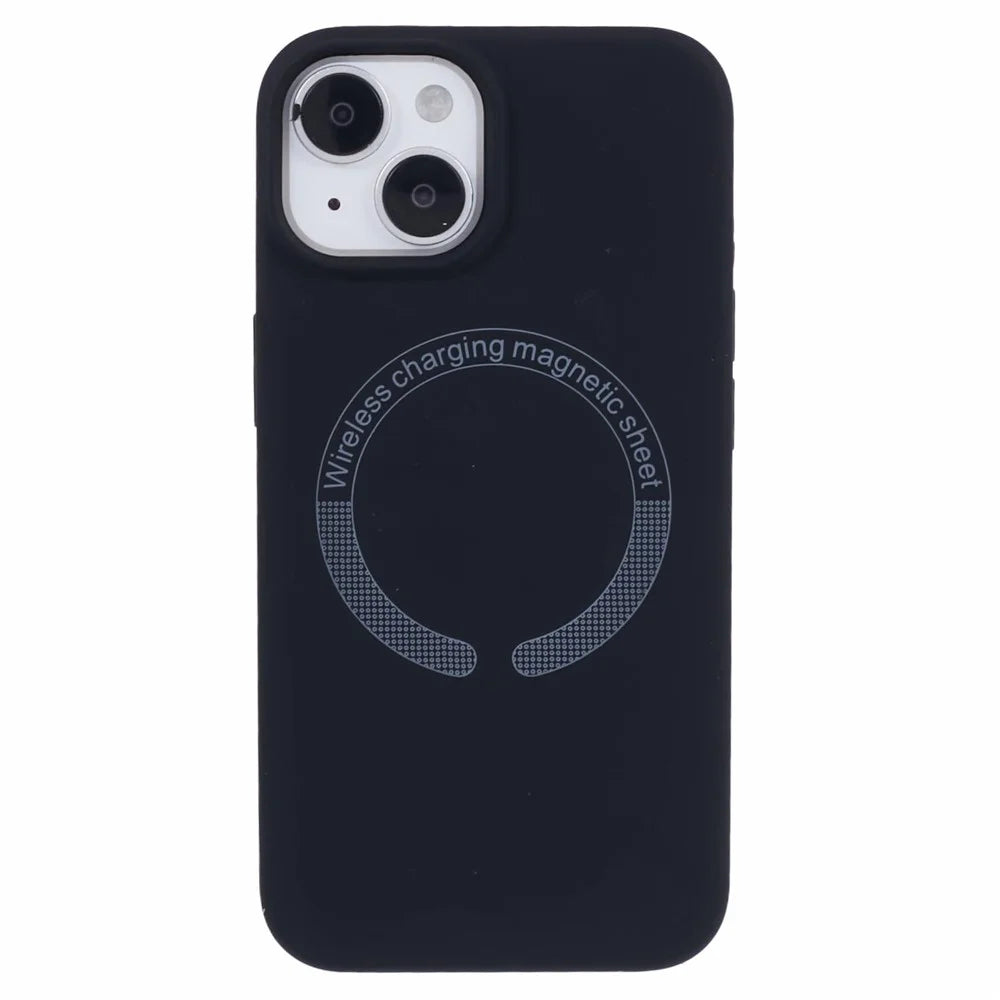 BJT Series For iPhone 15 Case TPU+Silicone Fabric Lining Magnetic Phone Case (Big Rear Lens Hole) - Black - 3
