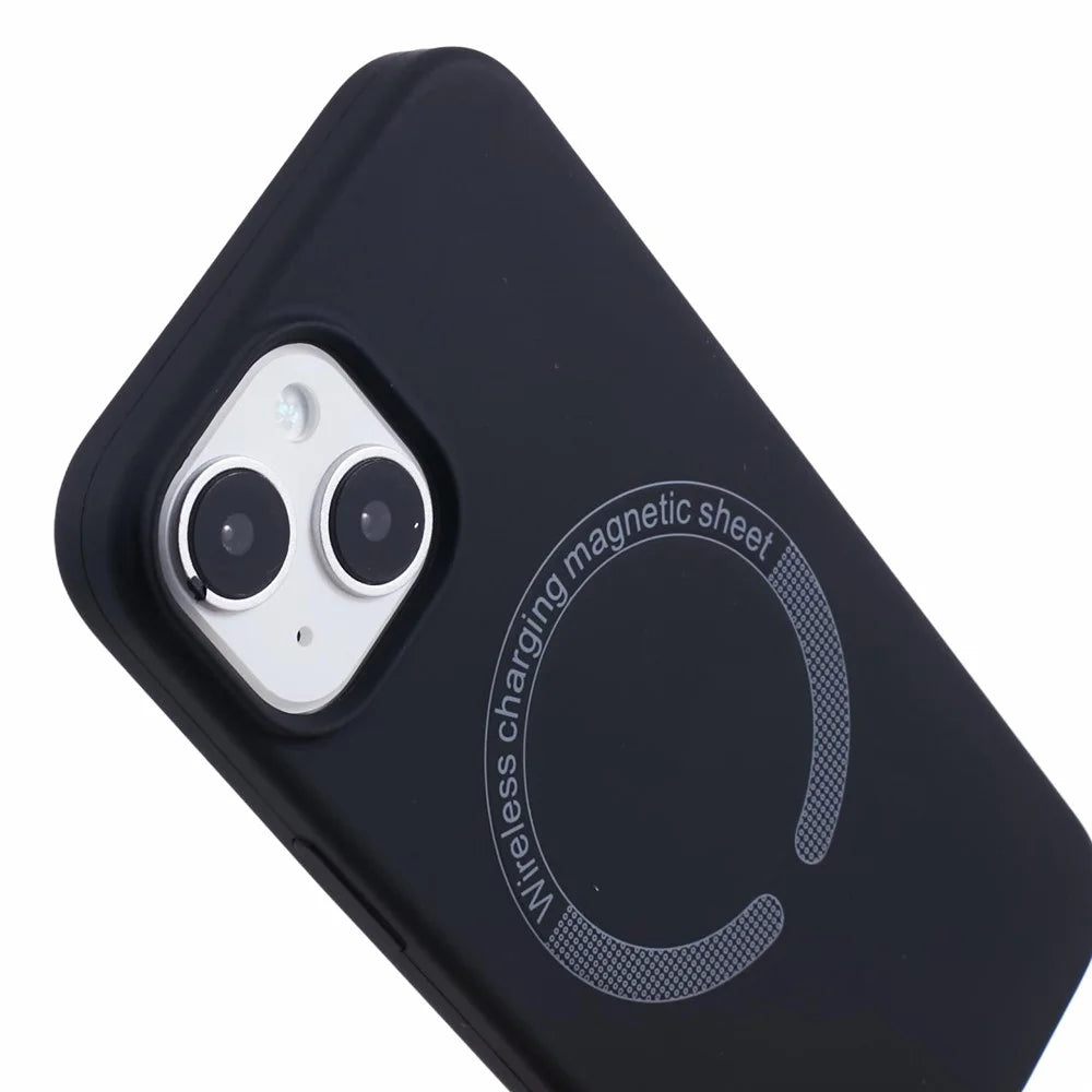 BJT Series For iPhone 15 Case TPU+Silicone Fabric Lining Magnetic Phone Case (Big Rear Lens Hole) - Black - 7