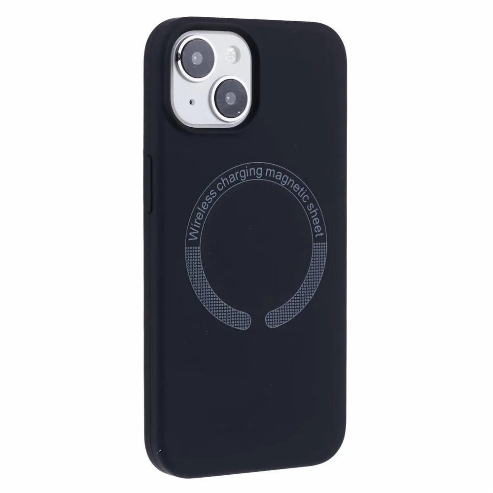 BJT Series For iPhone 14 Magnetic Phone Case TPU+Silicone Fabric Lining Back Cover - Black - 1