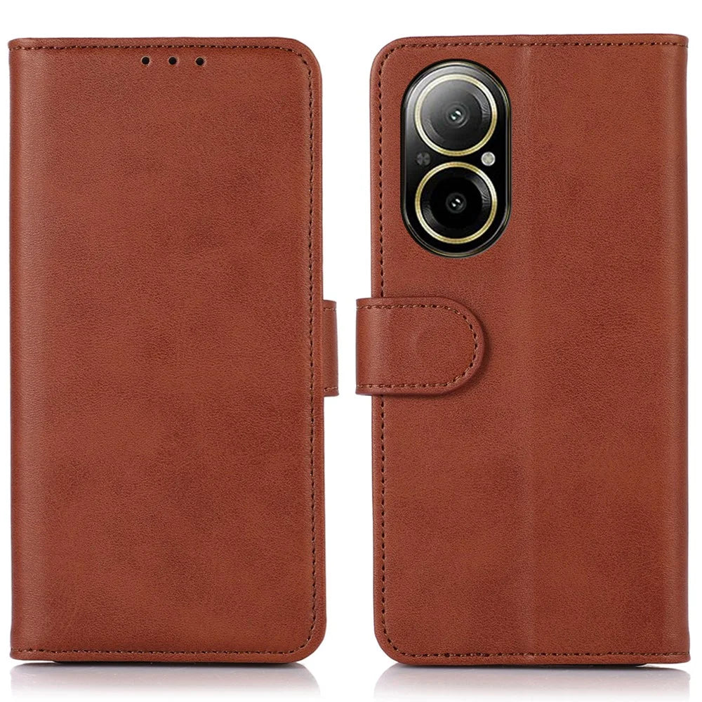 For Realme C67 4G Case PU Leather Card Slot Stand Shockproof TPU Interior Shell Phone Cover - Brown - 1