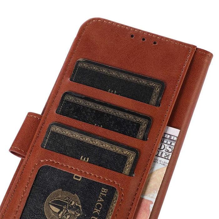 For Realme C67 4G Case PU Leather Card Slot Stand Shockproof TPU Interior Shell Phone Cover - Brown - 4