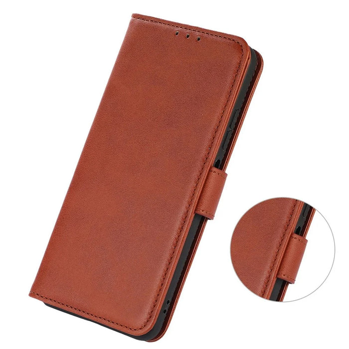 For Realme C67 4G Case PU Leather Card Slot Stand Shockproof TPU Interior Shell Phone Cover - Brown - 5