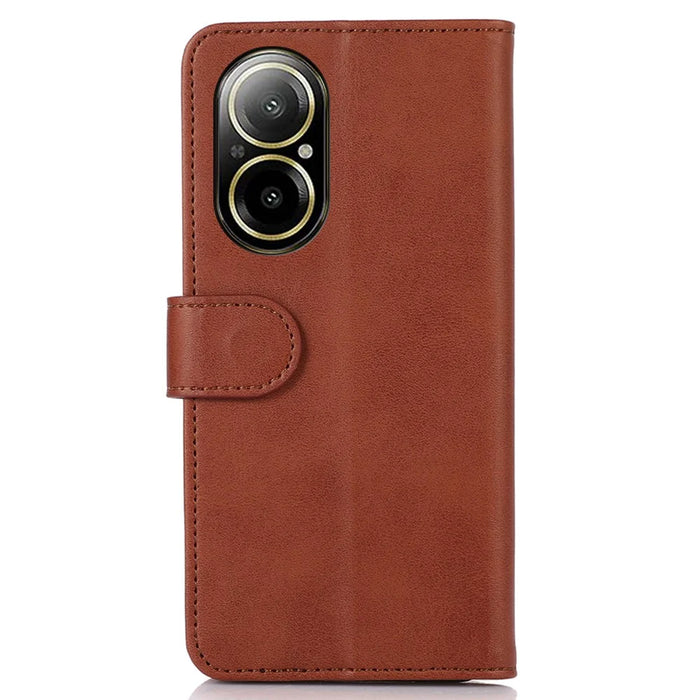 For Realme C67 4G Case PU Leather Card Slot Stand Shockproof TPU Interior Shell Phone Cover - Brown - 7