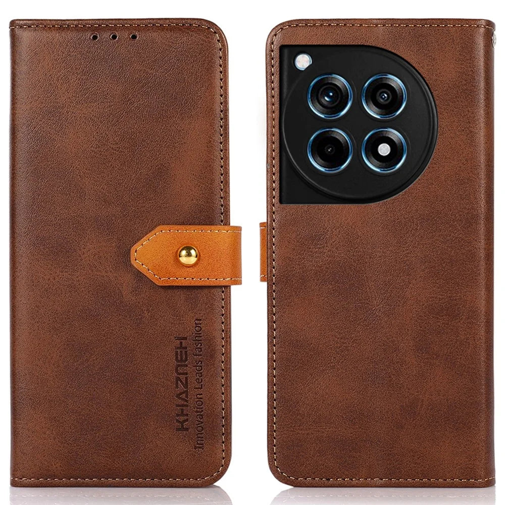 KHAZNEH For OnePlus Ace 3 5G / 12R 5G Case PU Leather Shockproof TPU Shell Folio Cover - Brown - 1