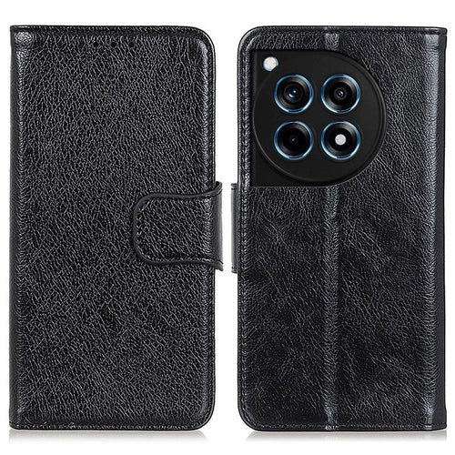 For OnePlus Ace 3 5G / 12R 5G Case Split Leather Flip Phone Cover Card Holder Slots - Black - 1