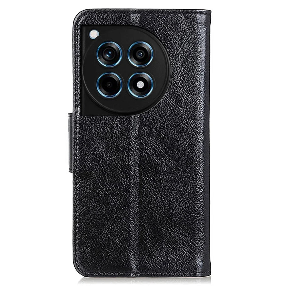 For OnePlus Ace 3 5G / 12R 5G Case Split Leather Flip Phone Cover Card Holder Slots - Black - 7